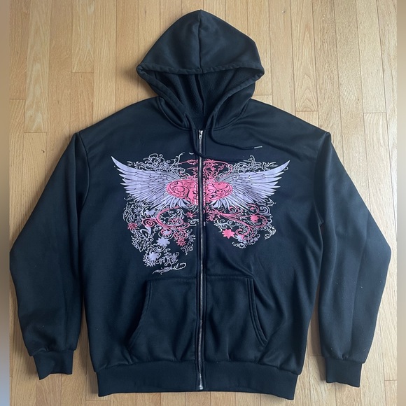 Rare❗️Rhinestone Y2K Pink and Black Hoodie - 1 of 1 piece - Picture 1 of 4